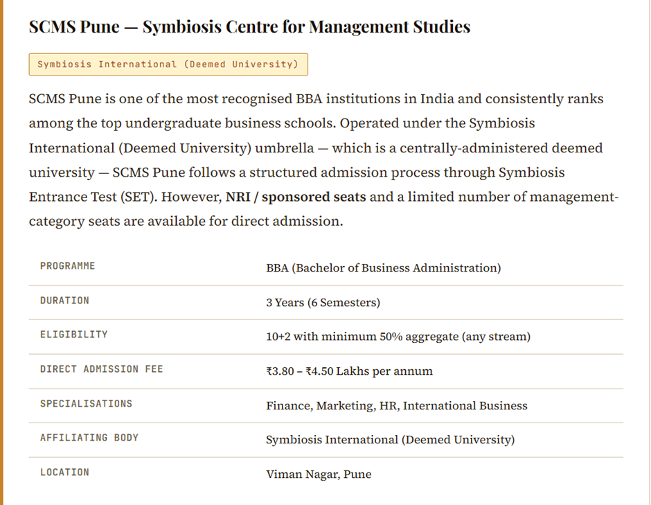 BBA Direct Admission in Top Colleges of Pune.