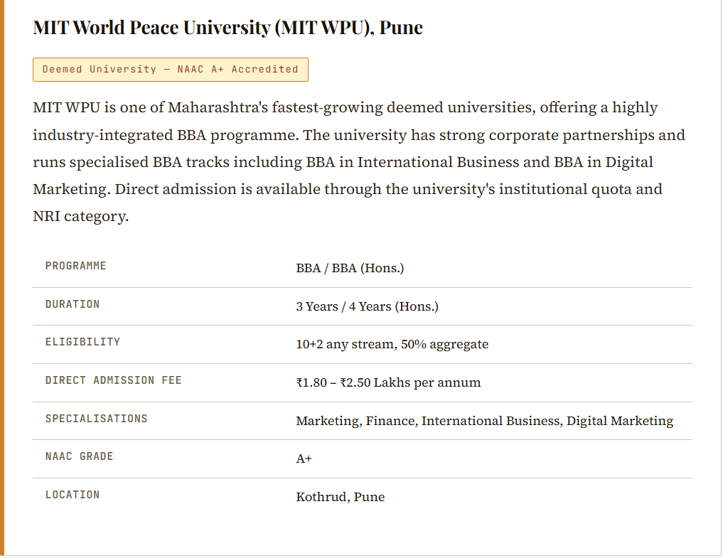 BBA Direct Admission in Top Colleges of Pune.